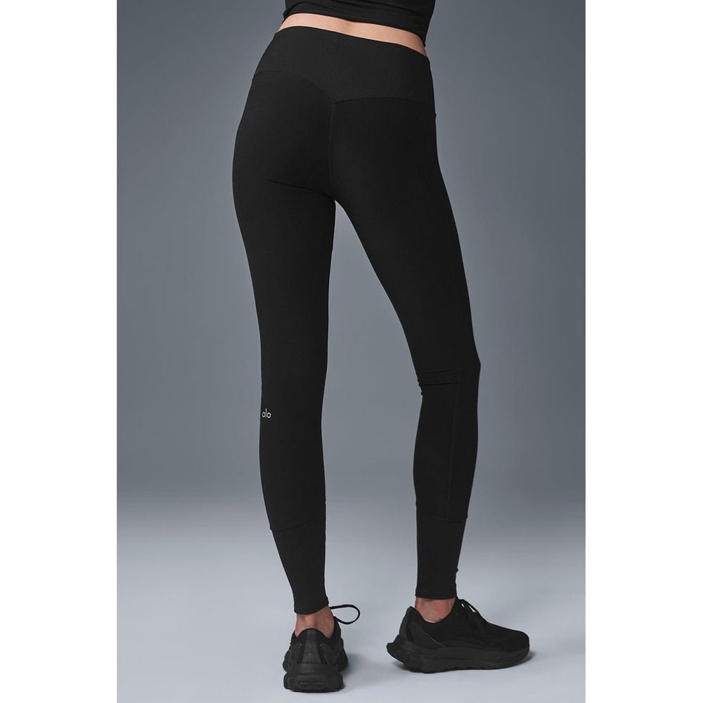 Alo Yoga High-Waist Alosoft Lounge Leggings Black Ribbed - Small